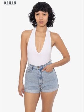 Los Angeles Apparel High Wasited RDNW05 - Denim Loose Cuff Short in Medium Wash